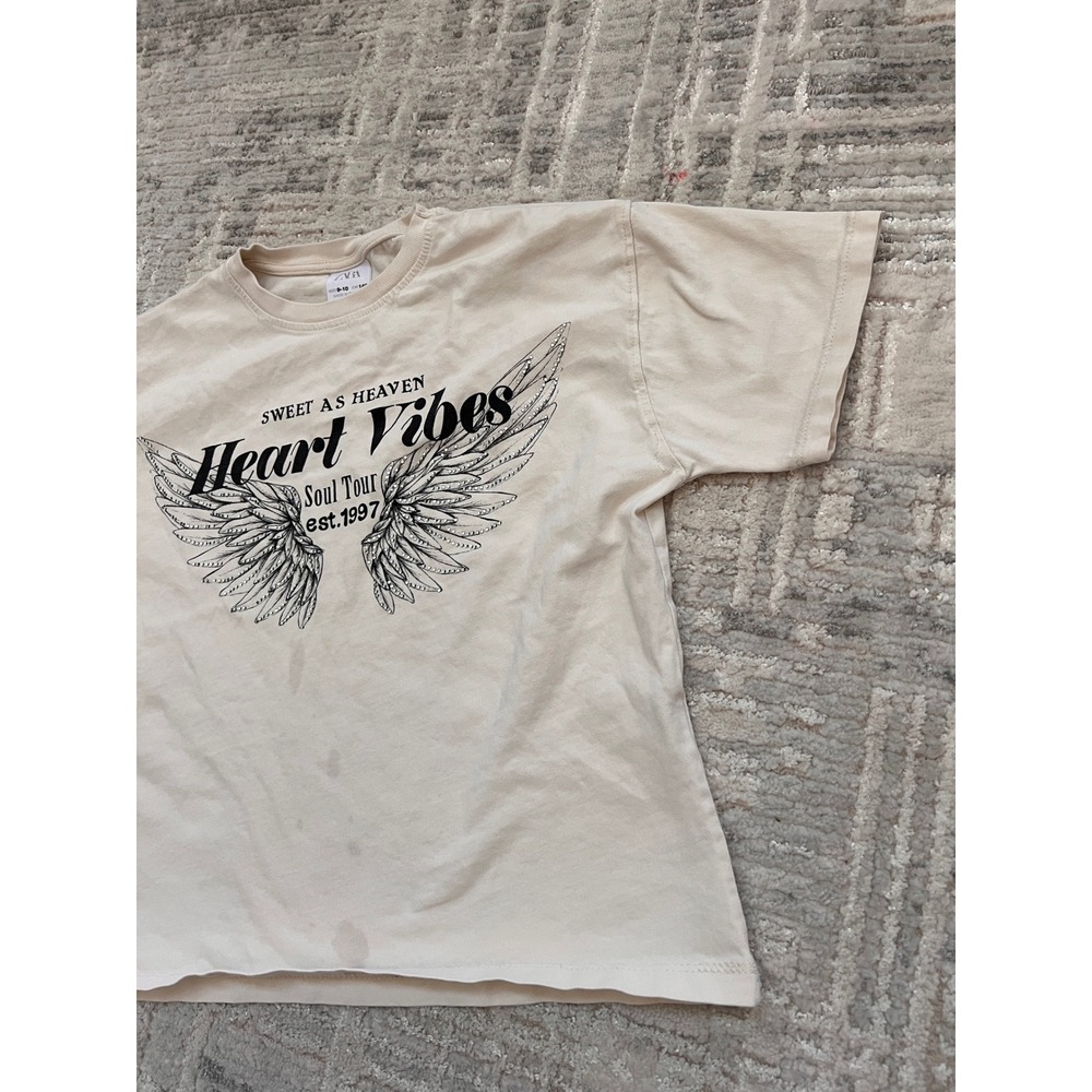 Zara Kids Graphic Tee Sweet As Heaven Heart Vibes Beige Top Size 9-10 - Picture 2 of 11